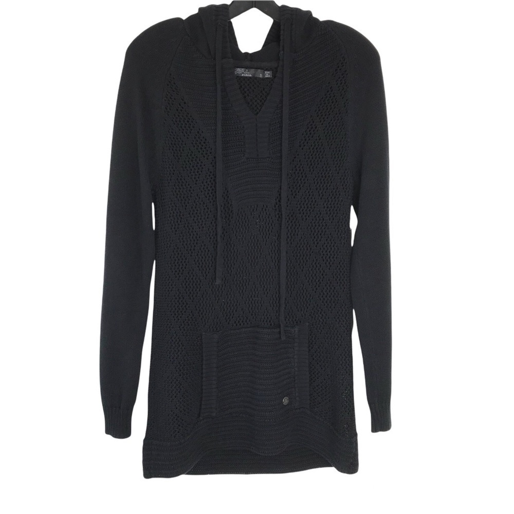 PrAna Sugar Beach Hooded Knit Sweater Black 100% Organic Cotton SIZE SMALL